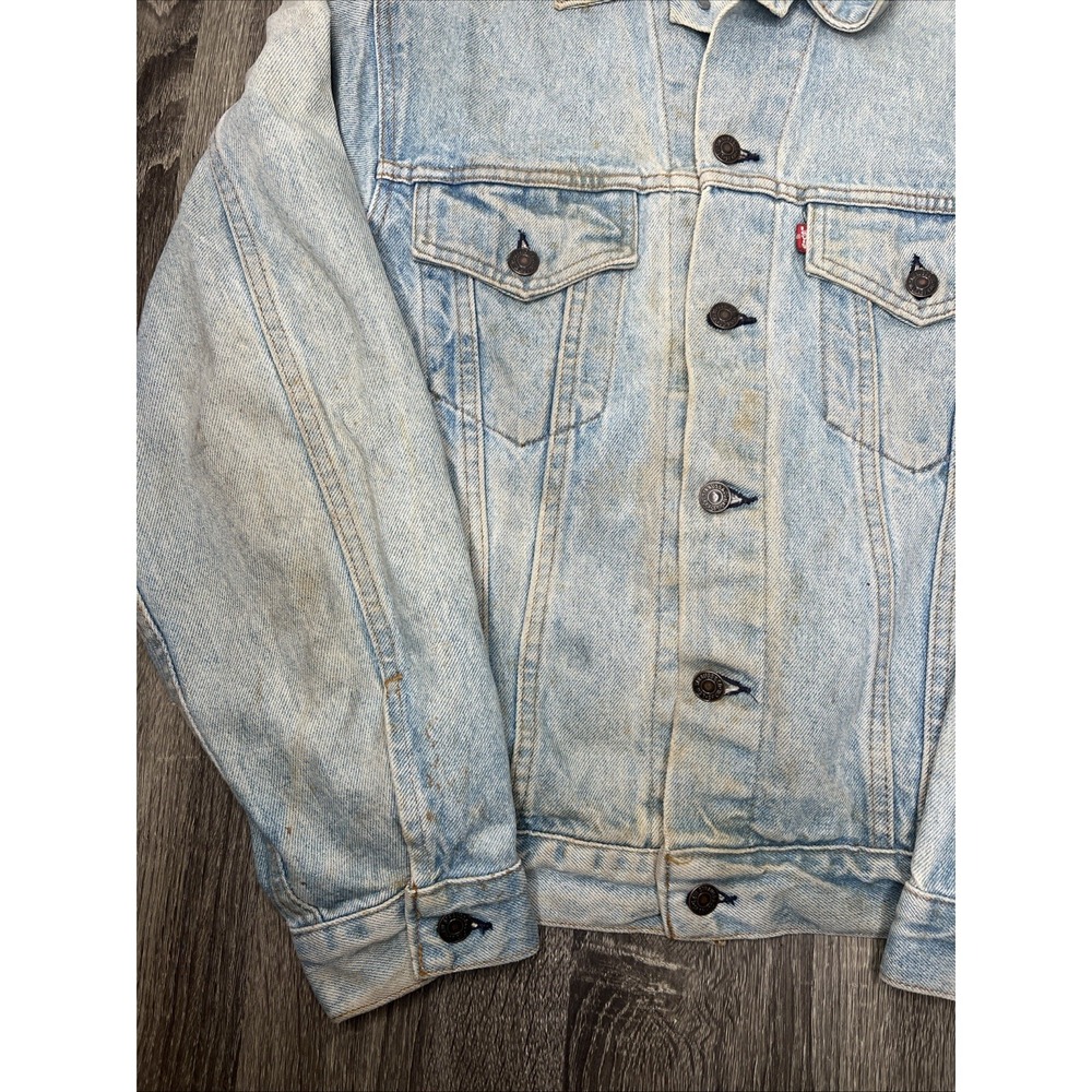 Levi's VTG 70s Denim Trucker Jacket Sz 44 Type 3 70505 0214 Light Wash Thrashed! - Picture 2 of 16